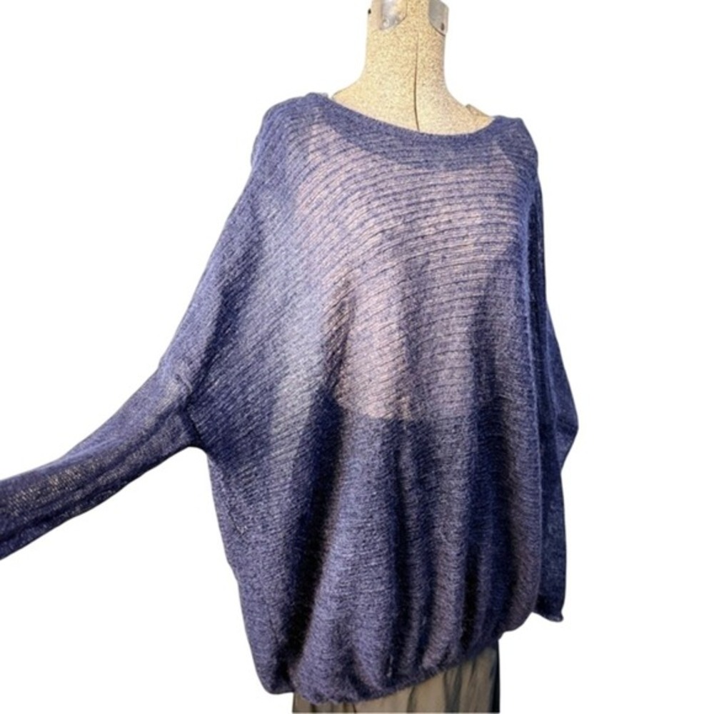 ZARA Blue Mohair Blend Dolman Sleeve Loose Knit Sweater Top M